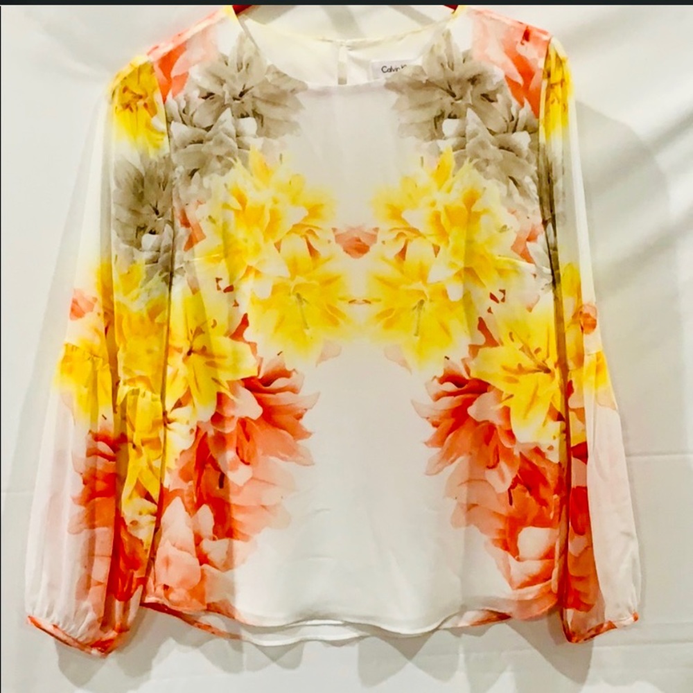 Women Calvin Klein XS White Floral Blouse